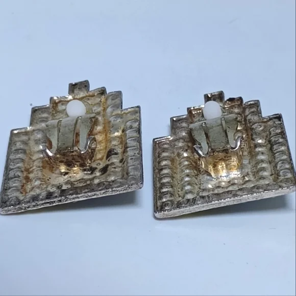 * vintage gorgeous architectural rhinestone art deco clip on earrin - Picture 7 of 7